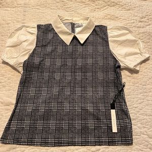 S.C SOCIETY - Grey tartan design with puff sleeves